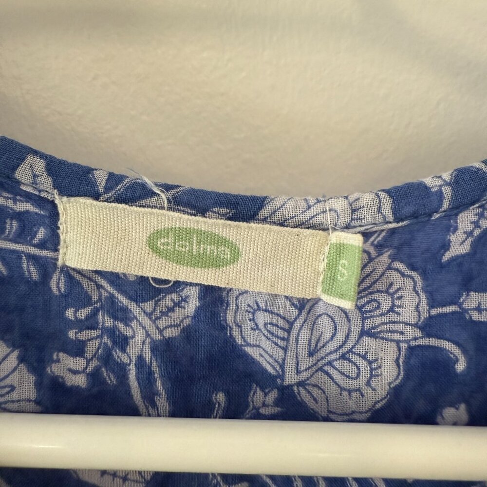 Dolma Blue Floral Print Flowy Bohemian Baby Doll Mini Dress - Picture 6 of 7